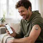 Person using a wearable health monitor at home